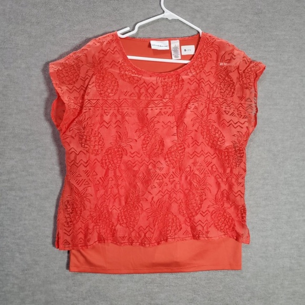 Alfred‎ Dunner Women Top 12 Orange Blouse Pineapple Graphic All Over